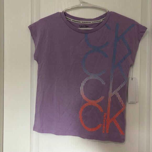 Calvin Klein Performance Girls Shirt M 8/10 Purple Crew Neck Logo Print‎ NWT - Picture 2 of 6